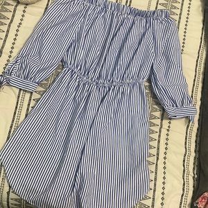 Cute blue and white stripped off the shoulder dress worn twice!